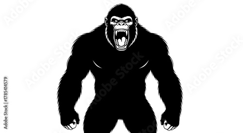 Angry gorilla vector illustration roaring ape black and white design