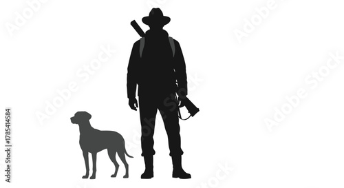 Hunting silhouette man with dog vector illustration stock image