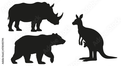 Animal silhouettes vector illustration of bear rhino kangaroo art