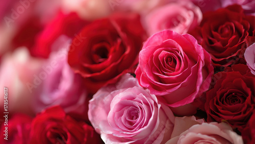 Elegant Valentine Romantic Red and Pink Roses Blooming Background