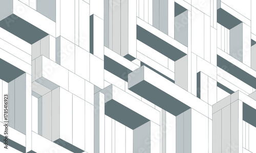 Abstract Geometric Architectural Structure with Shadows and Lines.