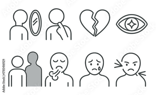 Emotional expressions icons set featuring sadness and anger