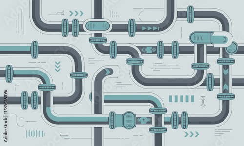Abstract Illustration of Complex Pipe System Design.