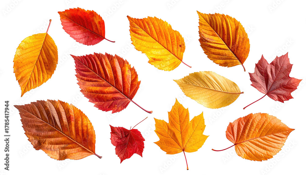 Obraz premium Assorted autumn leaves show fall foliage colors on black background