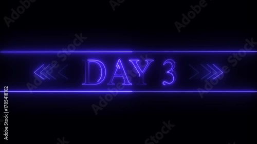 Purple Neon DAY3 Text with Blue Chevron Arrows on Dark Background day 3 glowing