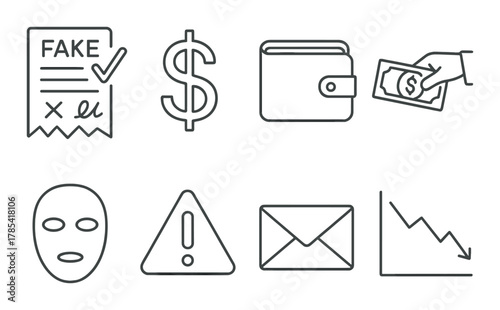 Fraudulent activities: fake receipts, financial loss, scam alert icons