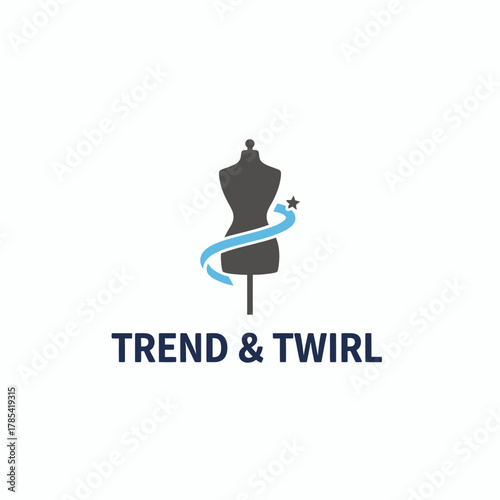 A fashion-focused logo with a mannequin and blue ribbon with a star, and the brand's name below