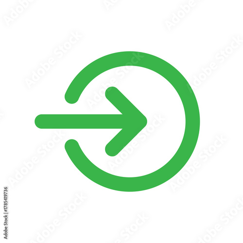 Green sign arrow in circle icon symbol isolated flat style design.