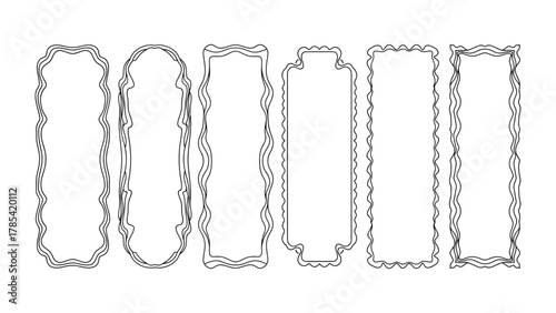 Intricate array of rectangular border frames showcasing elegant wavy patterns and ornate decorative contours for design