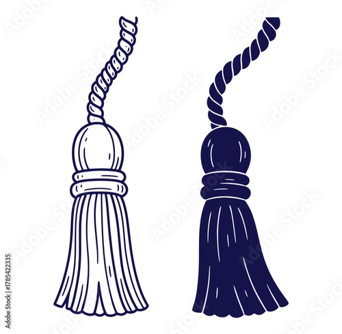 Elegant hand drawn tassel illustrations featuring detailed cord and ornament design elements