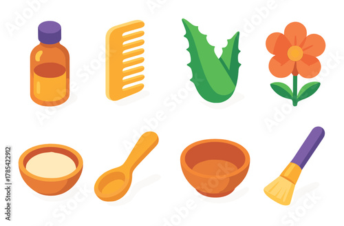 Natural skincare collection with aloe, flower, bottles, and bowls