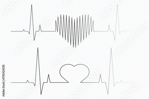 Set of heartbeat pulse heart pulse silhouette vector illustration. Heartbeat line collection with heart symbol, healthcare clipart vector illustration. eps 10