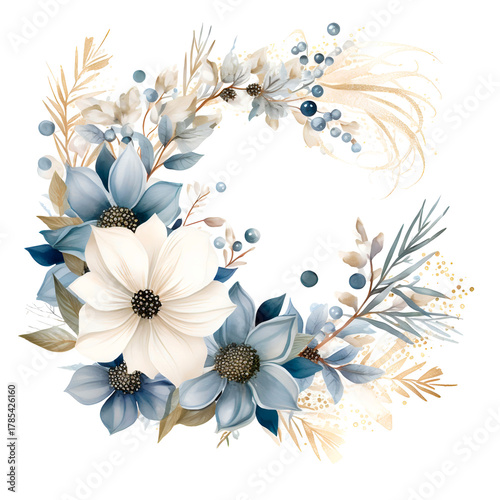 Winter Floral Frame Watercolor Illustration 