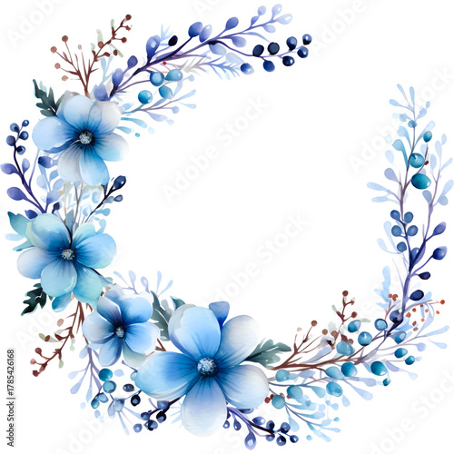 Winter Floral Frame Watercolor Illustration 