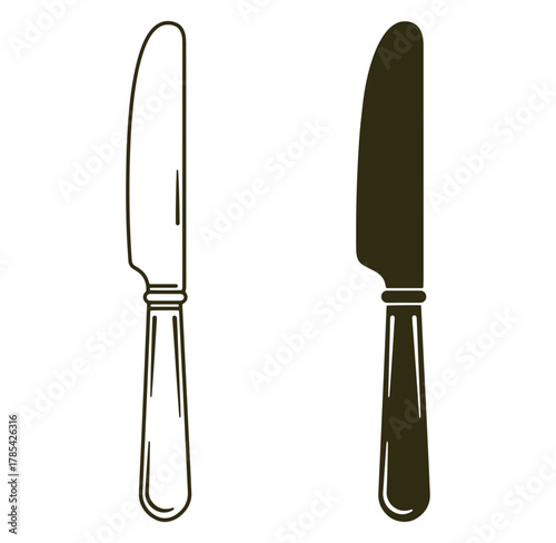 Vector illustration of a classic table knife in two distinct styles with white background