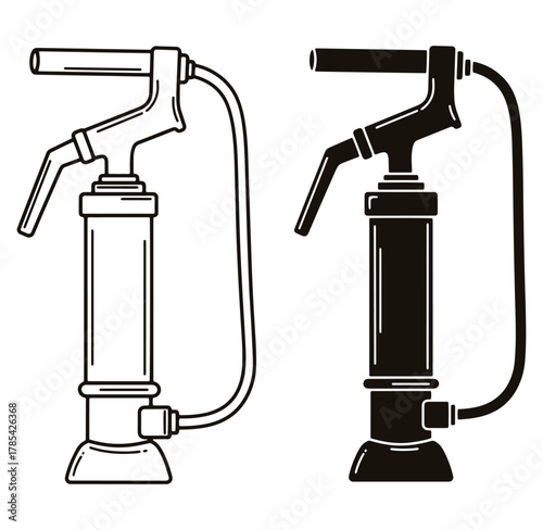 Vector illustration of a grease gun in black and white silhouette styles for mechanical tools
