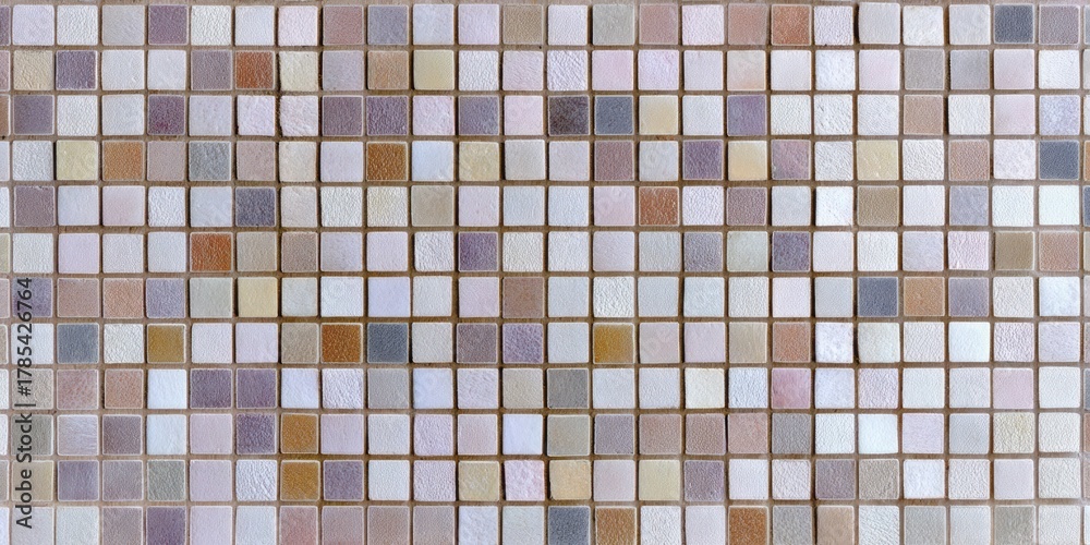 Fototapeta premium Small, textured mosaic tiles display a subtle, warm color palette.