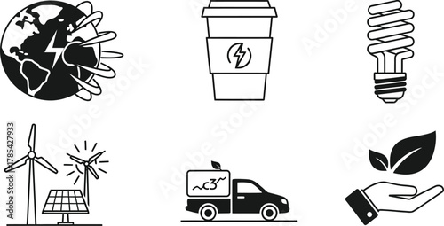 A cyclist rides through a park with trees and a city skyline