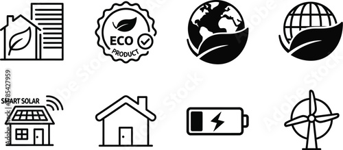 Ecofriendly energy sources a set of vector icons showcasing sustainable living isolated on white background