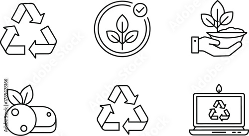 Recycle and organic thin line icons set isolated on white background vector illustration of ecology and nature