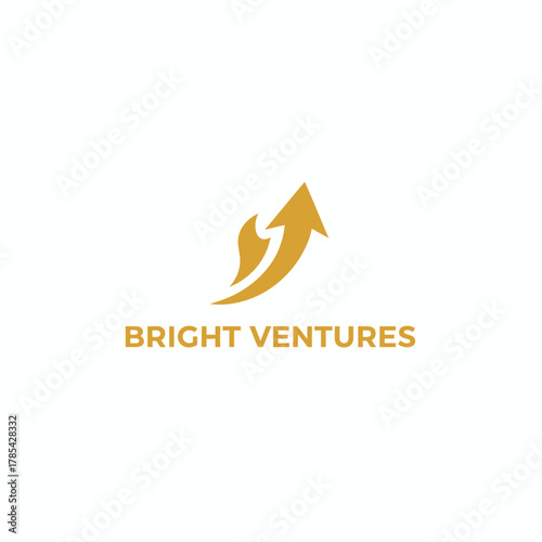 A golden arrow design pointing upwards, with a flame detail, paired with a wordmark below