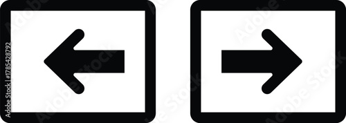 Black arrows pointing left and right inside square frames left arrow right arrow
