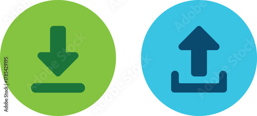 Green download icon and blue upload icon side by side symbol