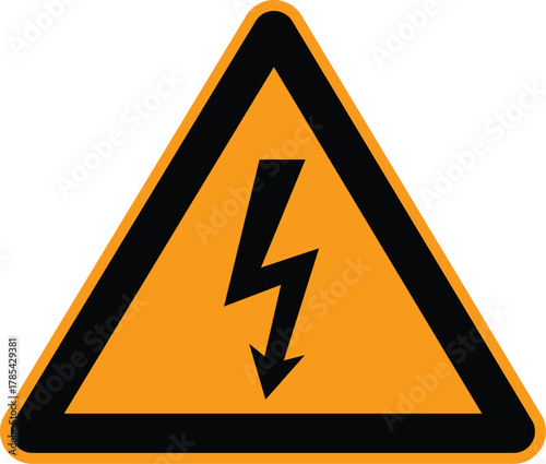 Orange triangle warning sign with black lightning bolt symbol danger electricity
