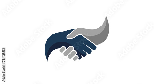 Stylized handshake logo with blue and gray hands, symbolizing partnership and agreement.