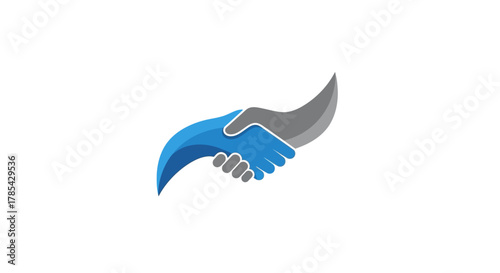 Creative logo of a blue and gray handshake symbolizing a business deal, partnership, and agreement.