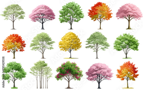 Flat vector tree set illustrations useful for landscape design