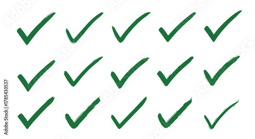 Green check mark vector set hand drawn approval symbol tick sign design