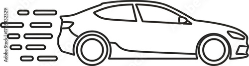 Stylized line art illustration of a fastmoving sports car with motion blur lines emanating from the rear, symbolizing speed and performance, isolated on white background