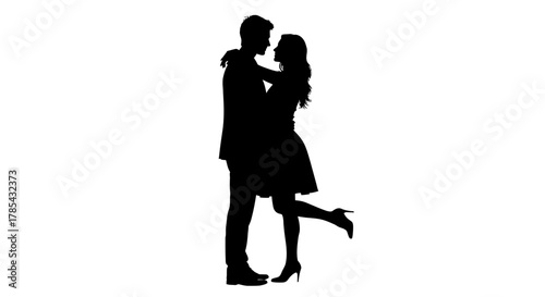 Silhouette of romantic couple embracing love and affection concept art