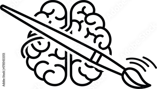 Stylized brain with a paintbrush, symbolizing creativity and imagination, isolated on white background
