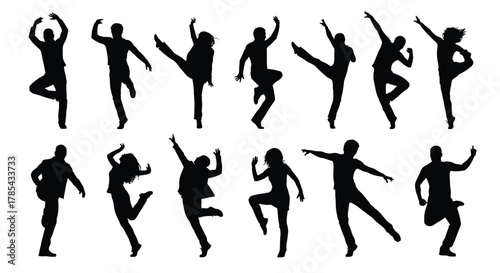 Silhouette of people dancing vector illustration stock image design