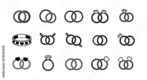 Wedding rings vector set engagement marriage love celebration ceremony