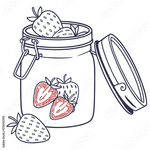 Illustration of a jar of strawberry jam with open lid