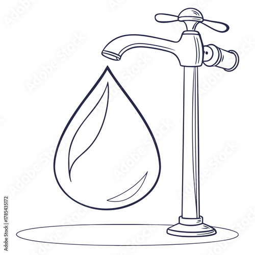 Illustration of a water tap with a large drop