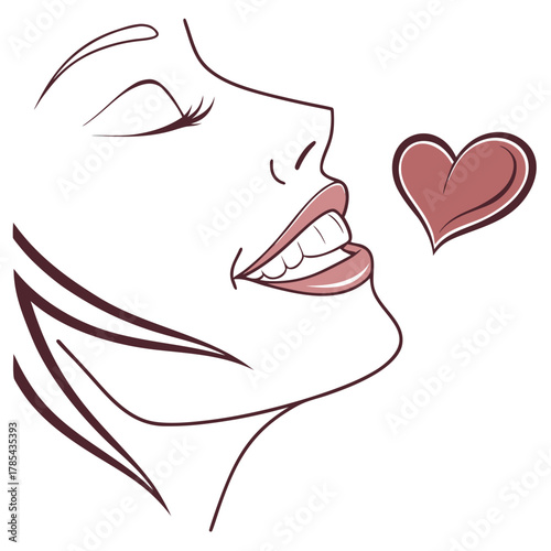 Womans face in profile with a heart