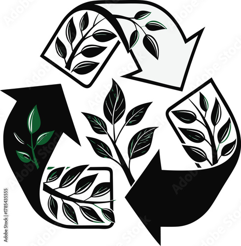 Recycling symbol with leaves, representing ecofriendly practices and sustainable living