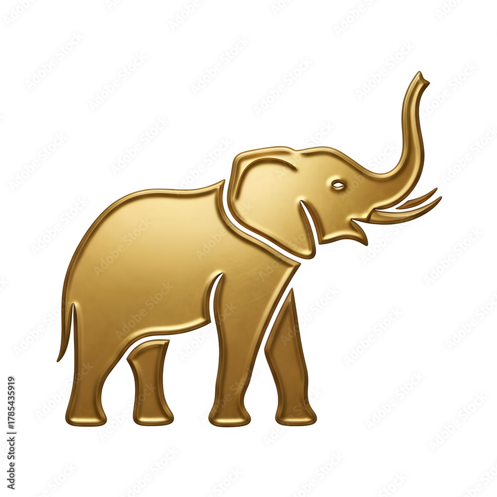 Obraz premium Elegant golden elephant silhouette with trunk raised against a stark black background