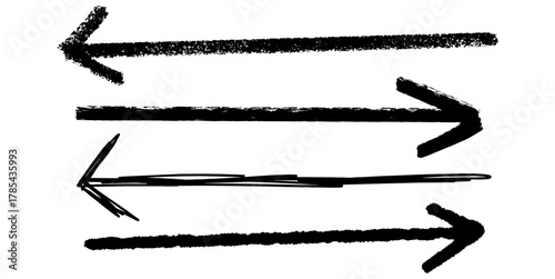 Set Doodle Straight Arrow Handdrawn Chalk, Brush, Pen, Vector Collection of straight arrows Ideal for informal directions, emphasis, and annotation.