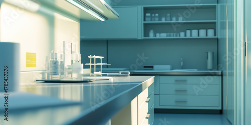 Modern Laboratory Interior with Scientific Equipment and Sunlight Reflection