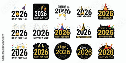 Happy new year 2026 celebration graphic with festive elements