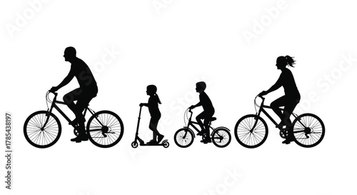 Family biking silhouette illustration for outdoor recreation concept