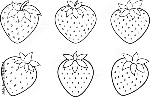 Set of strawberry outline vector illustration line art