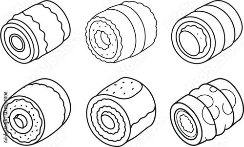 Set of sushi roll outline vector illustration line art