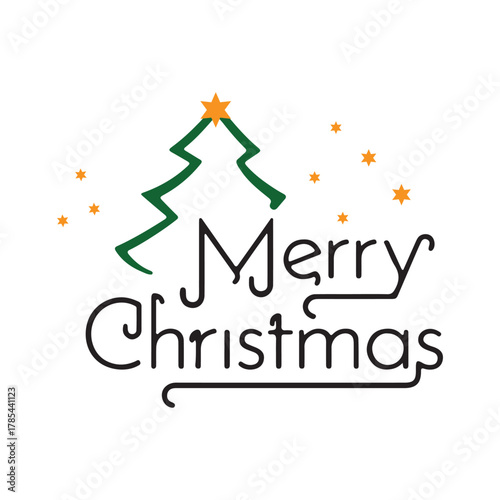 Merry Christmas Tree with Stars and Festive Greeting Illustration