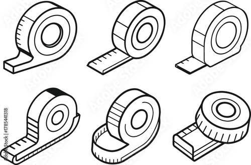 Set of tape measure outline vector illustration line art